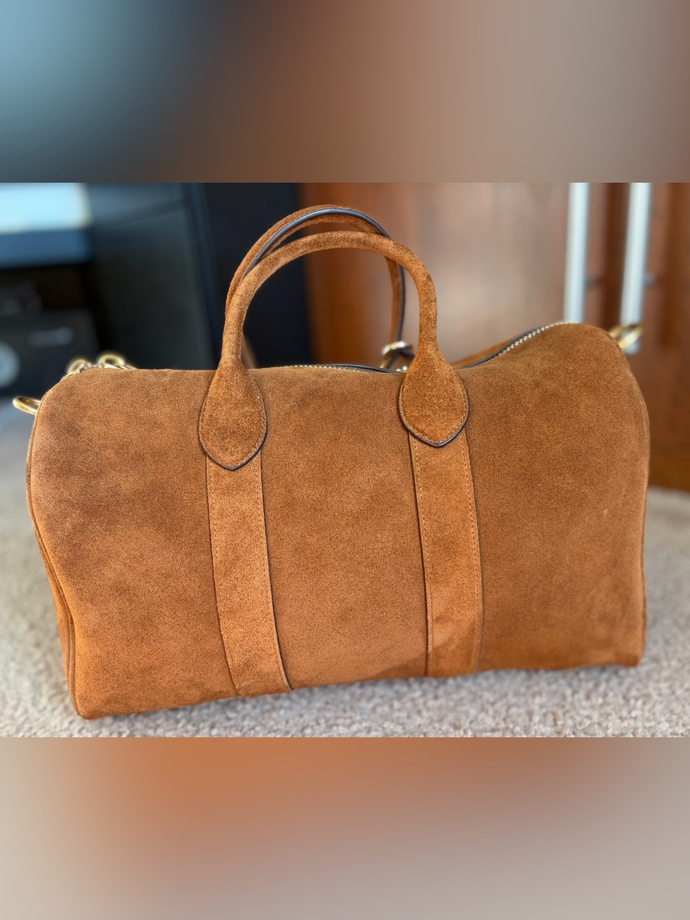 Coach Large Compass Bag 35 CCW80 Warm Brown Suede Crossbody Satchel with Charms - Picture 4 of 11